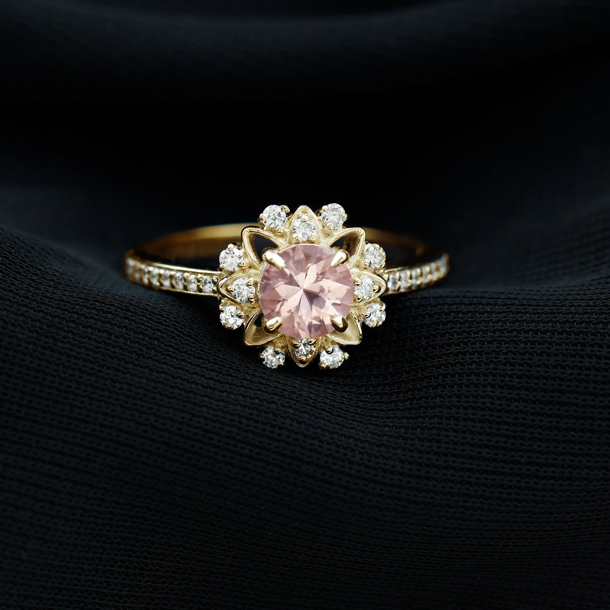 Round Morganite and Diamond Flower Engagement Ring