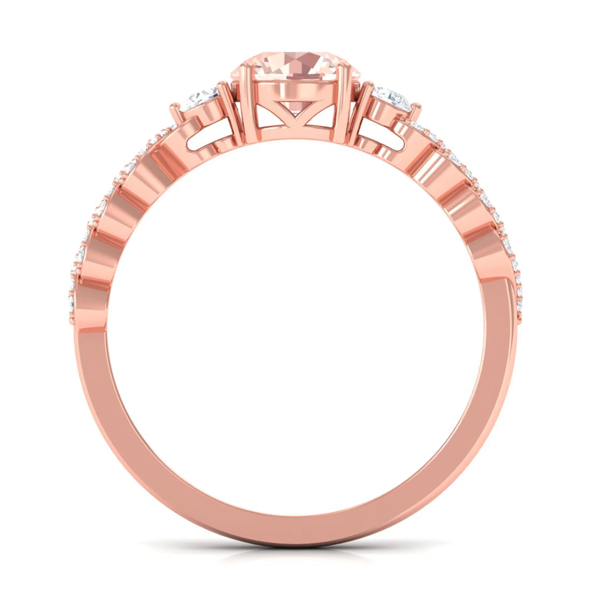 Round Shape Morganite Designer Engagement Ring with Diamond Side Stones