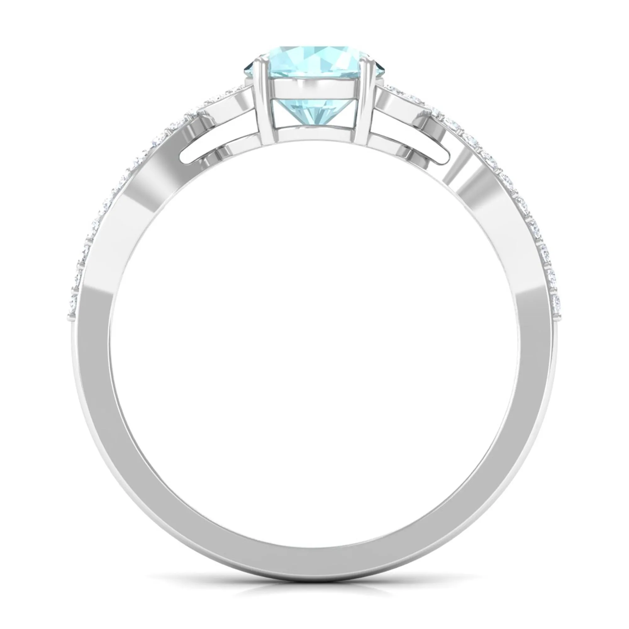 Round Sky Blue Topaz Designer Engagement Ring with Diamond