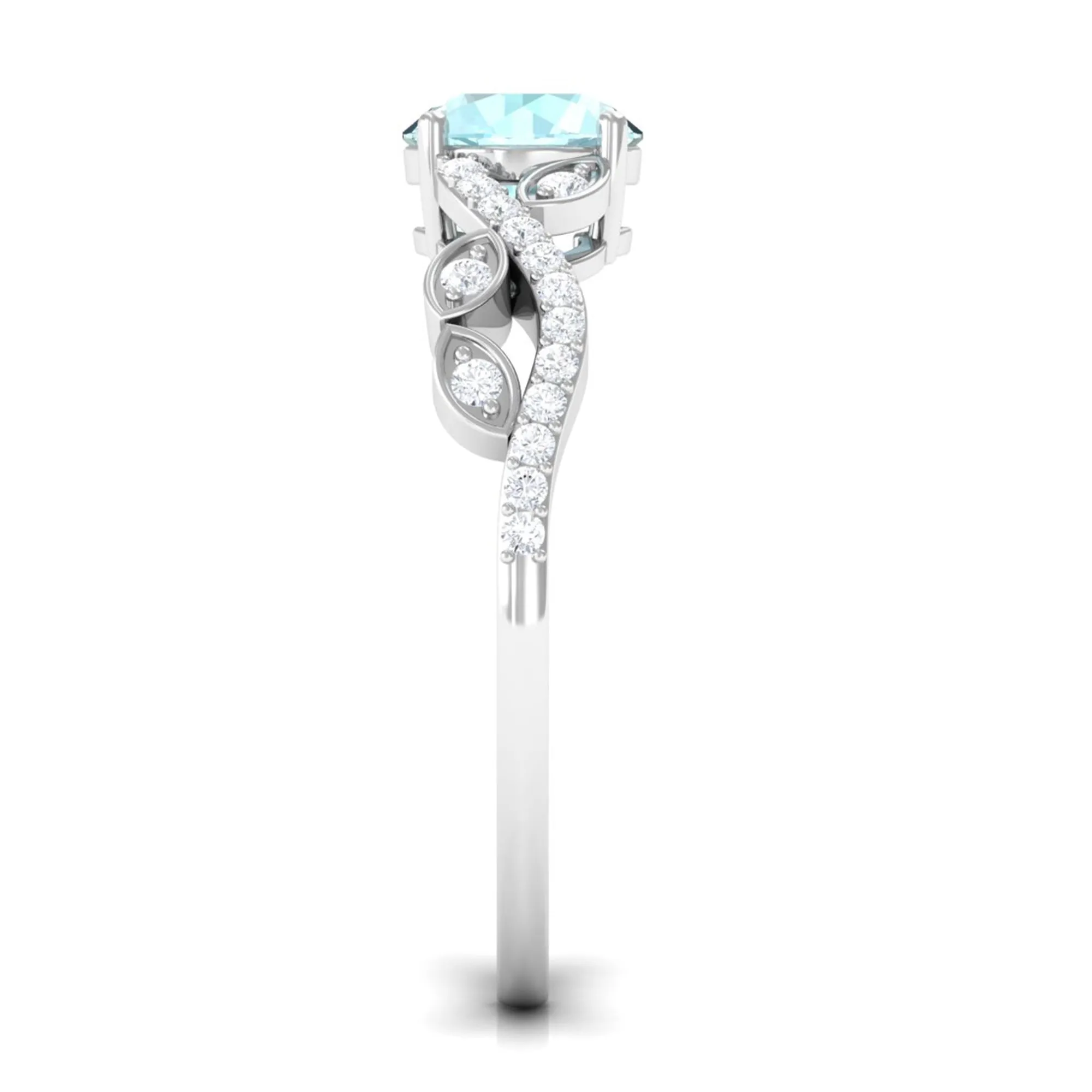 Round Sky Blue Topaz Designer Engagement Ring with Diamond