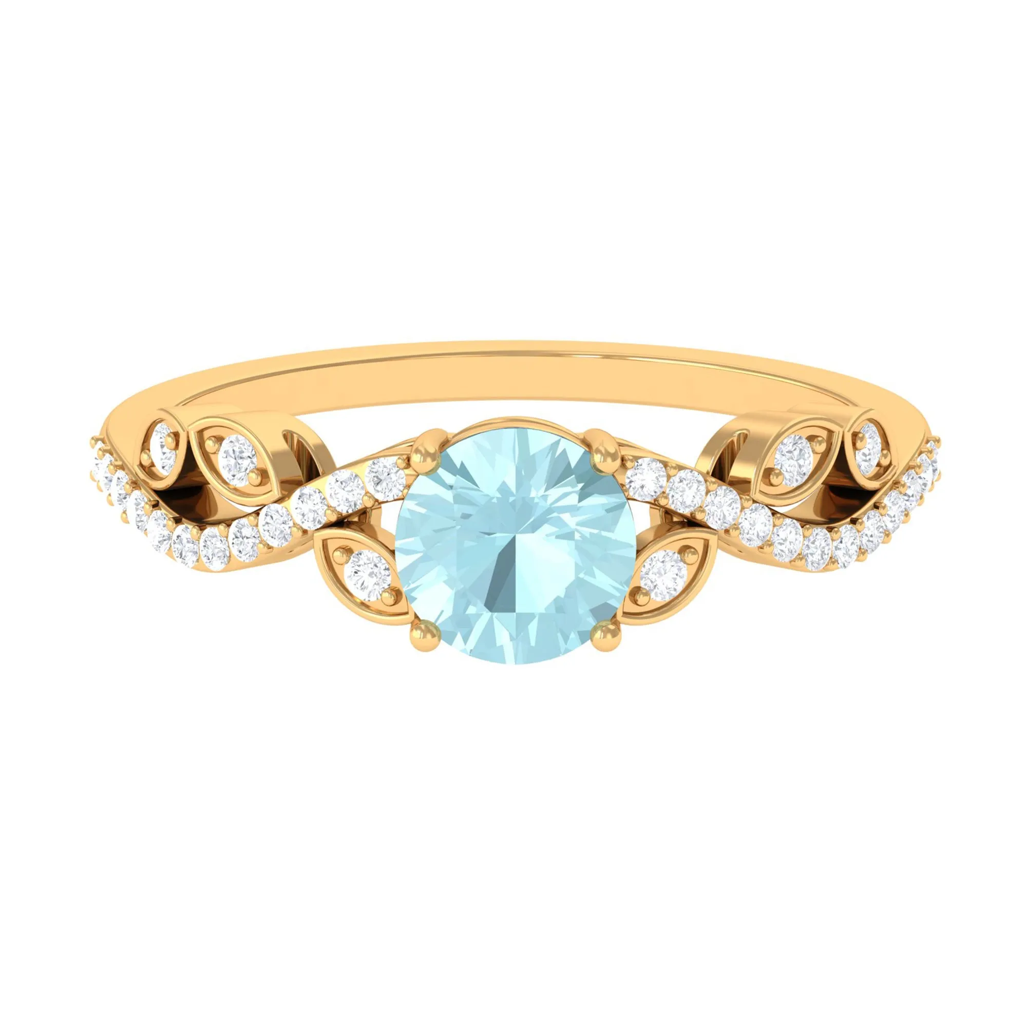 Round Sky Blue Topaz Designer Engagement Ring with Diamond