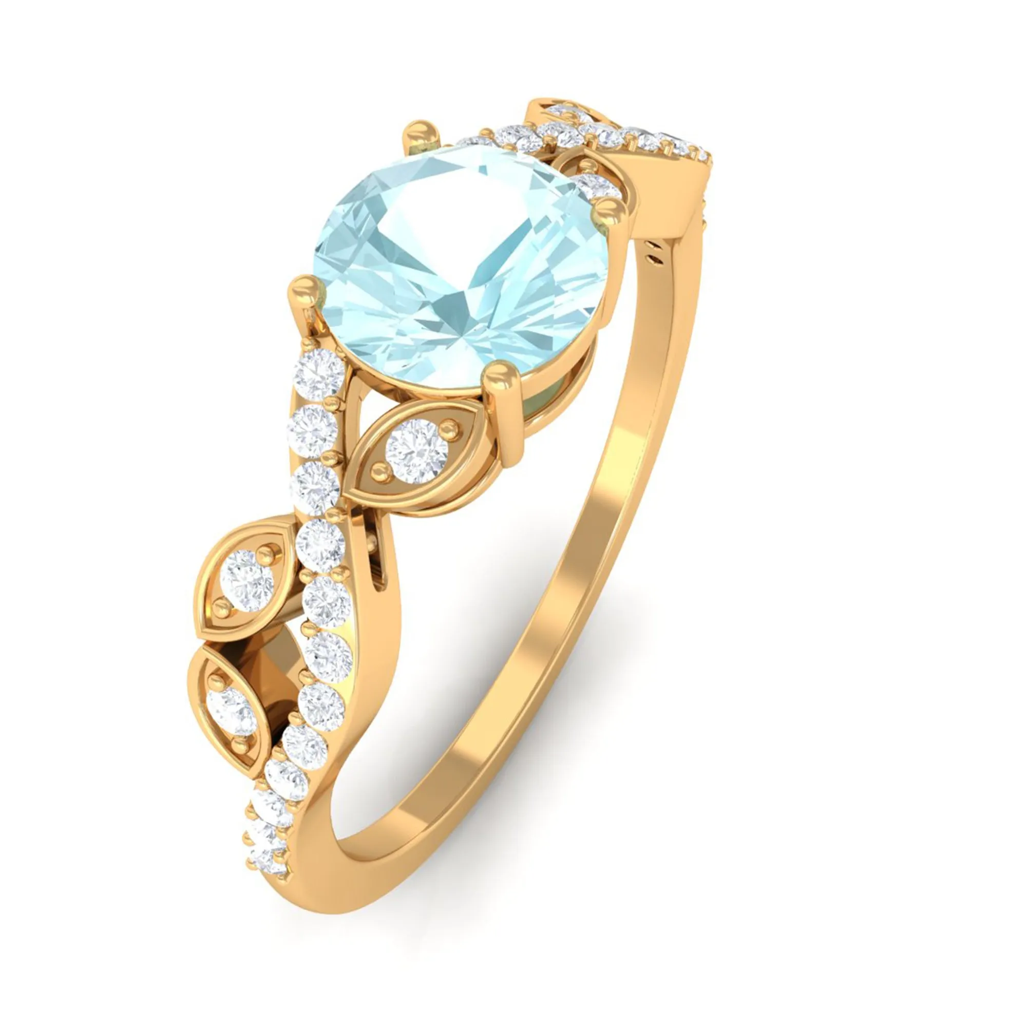 Round Sky Blue Topaz Designer Engagement Ring with Diamond