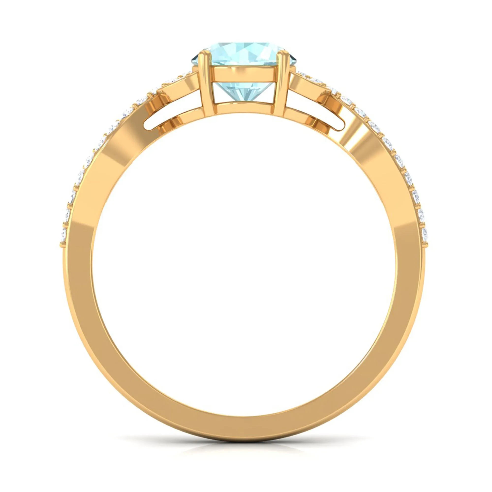 Round Sky Blue Topaz Designer Engagement Ring with Diamond