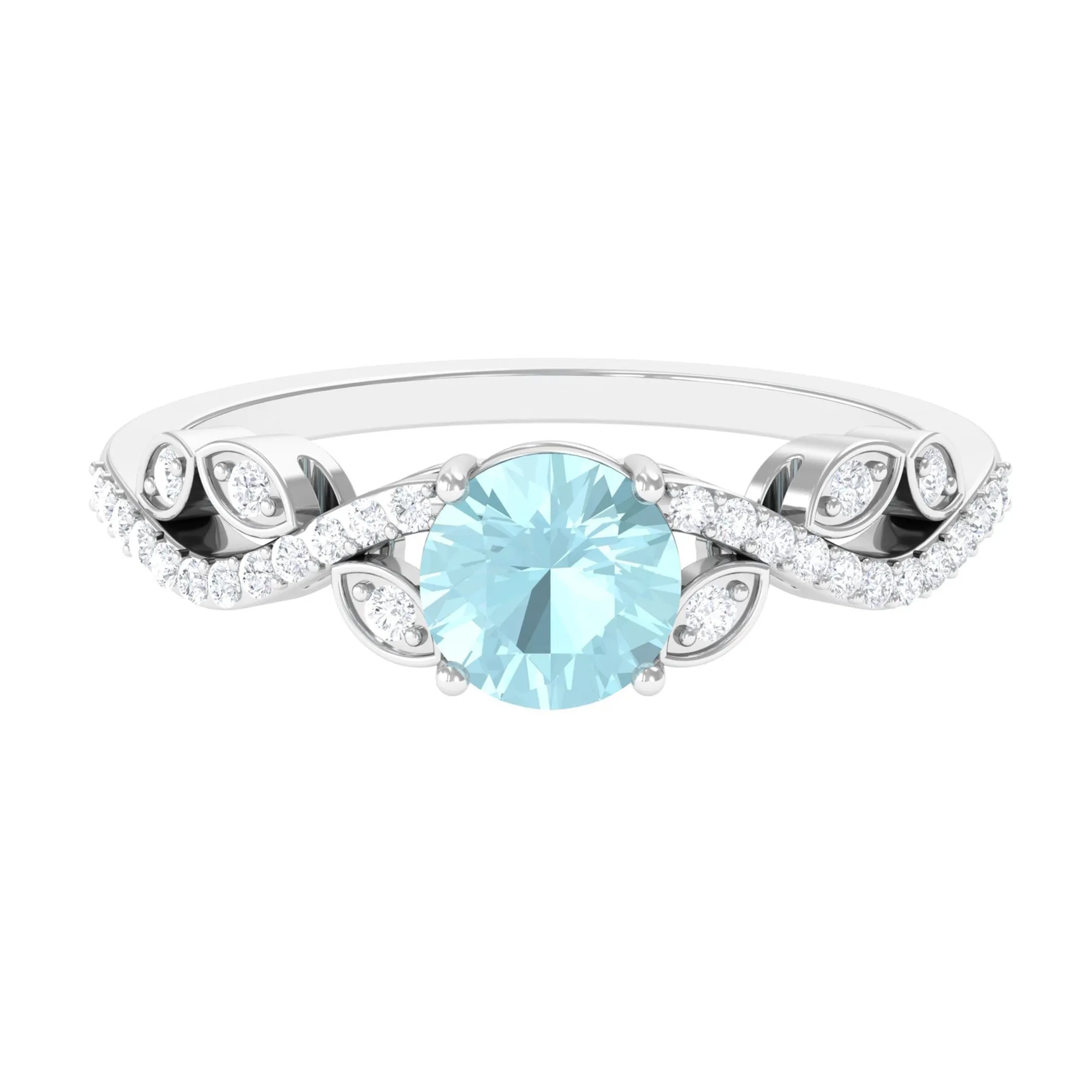 Round Sky Blue Topaz Designer Engagement Ring with Diamond