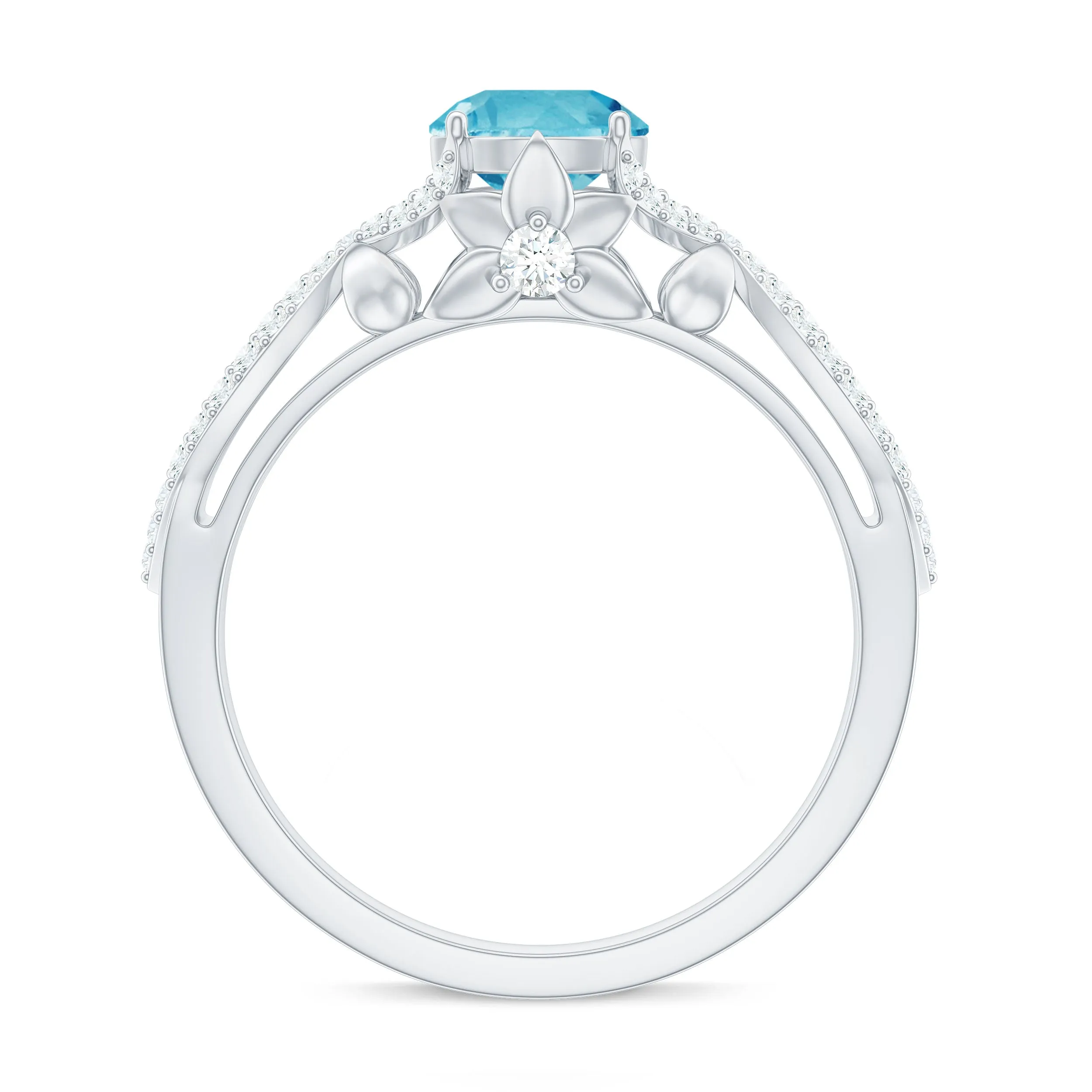 Round Swiss Blue Topaz Vintage Inspired Engagement Ring with Diamond