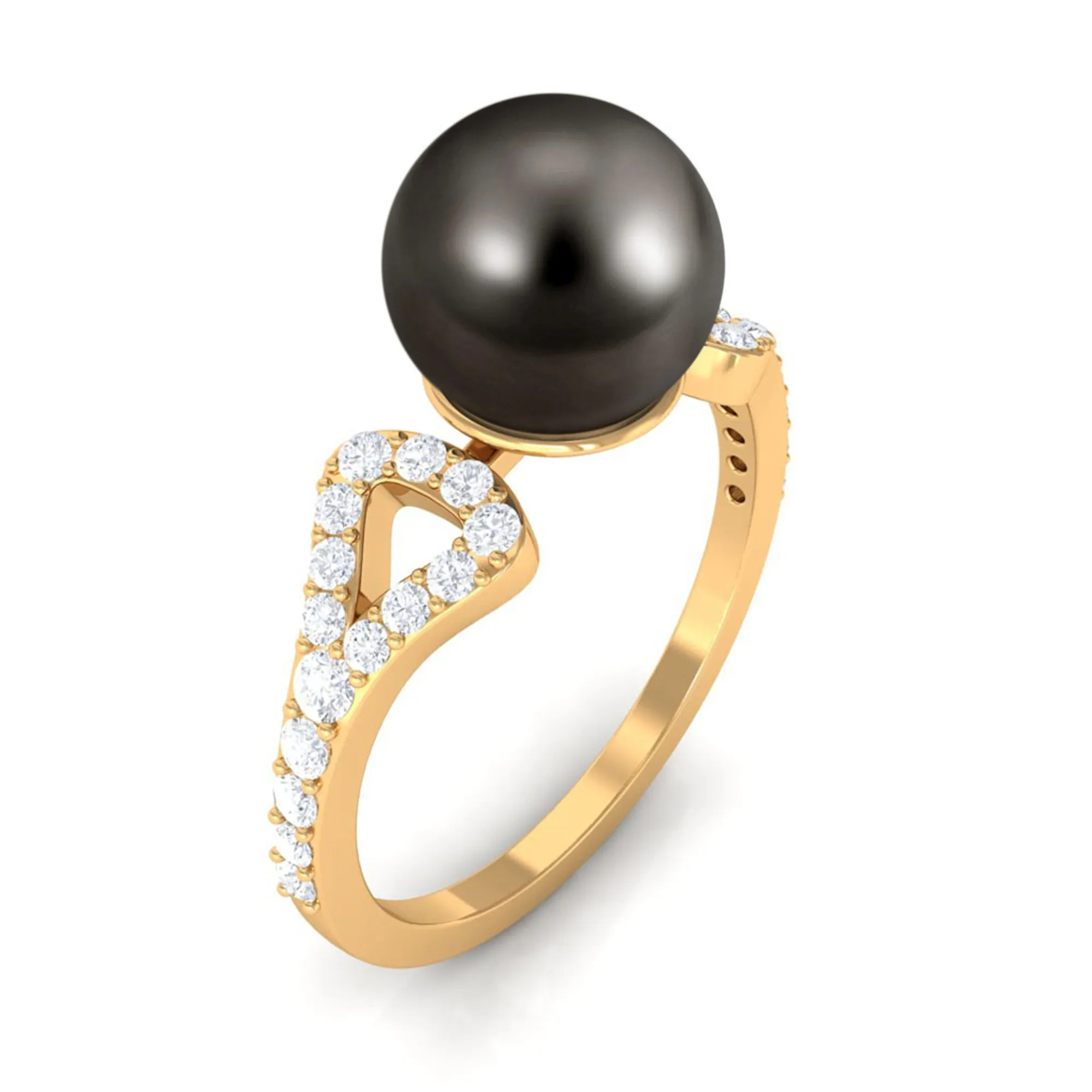 Round Tahitian Pearl Solitaire Engagement Ring with Diamond