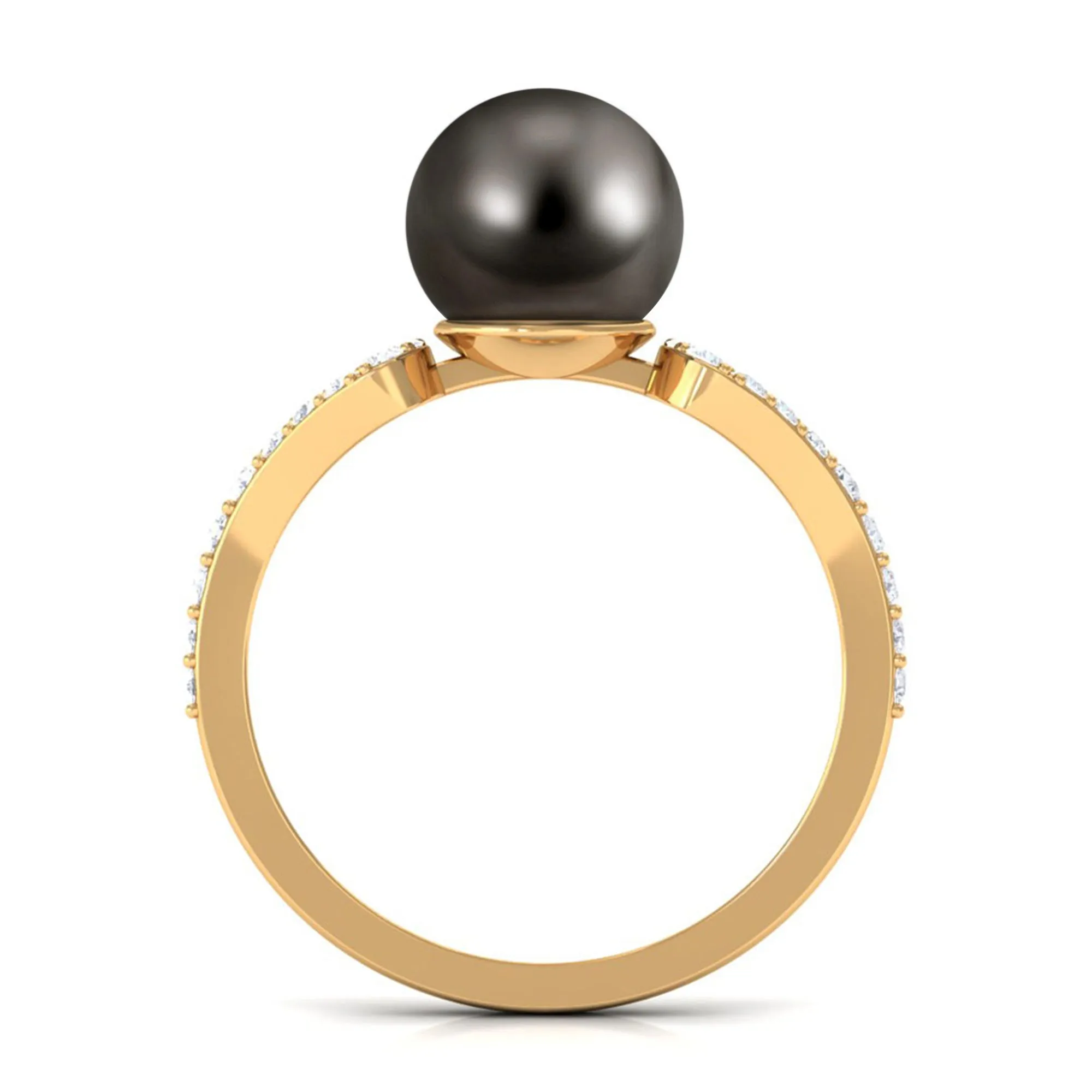 Round Tahitian Pearl Solitaire Engagement Ring with Diamond