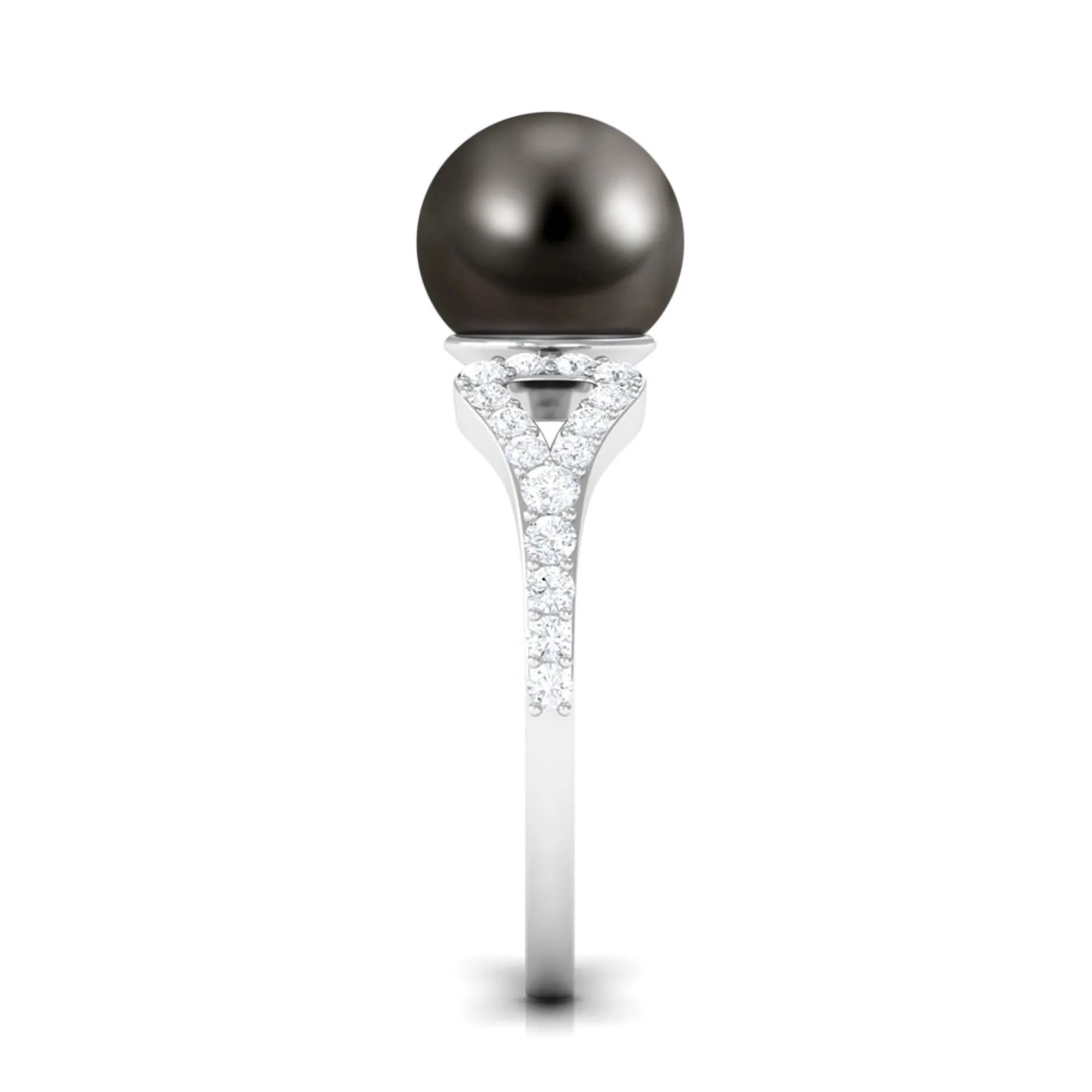 Round Tahitian Pearl Solitaire Engagement Ring with Diamond