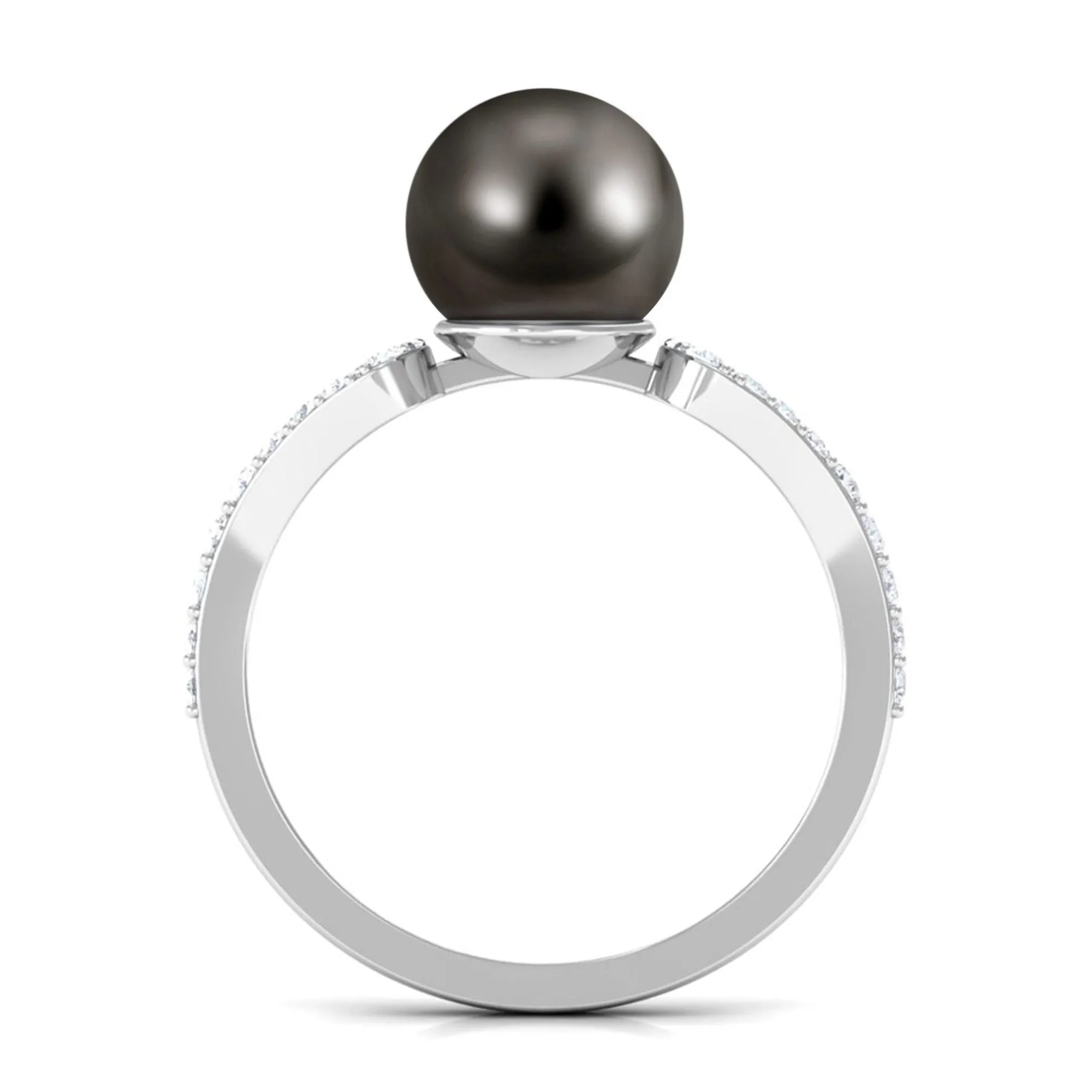 Round Tahitian Pearl Solitaire Engagement Ring with Diamond