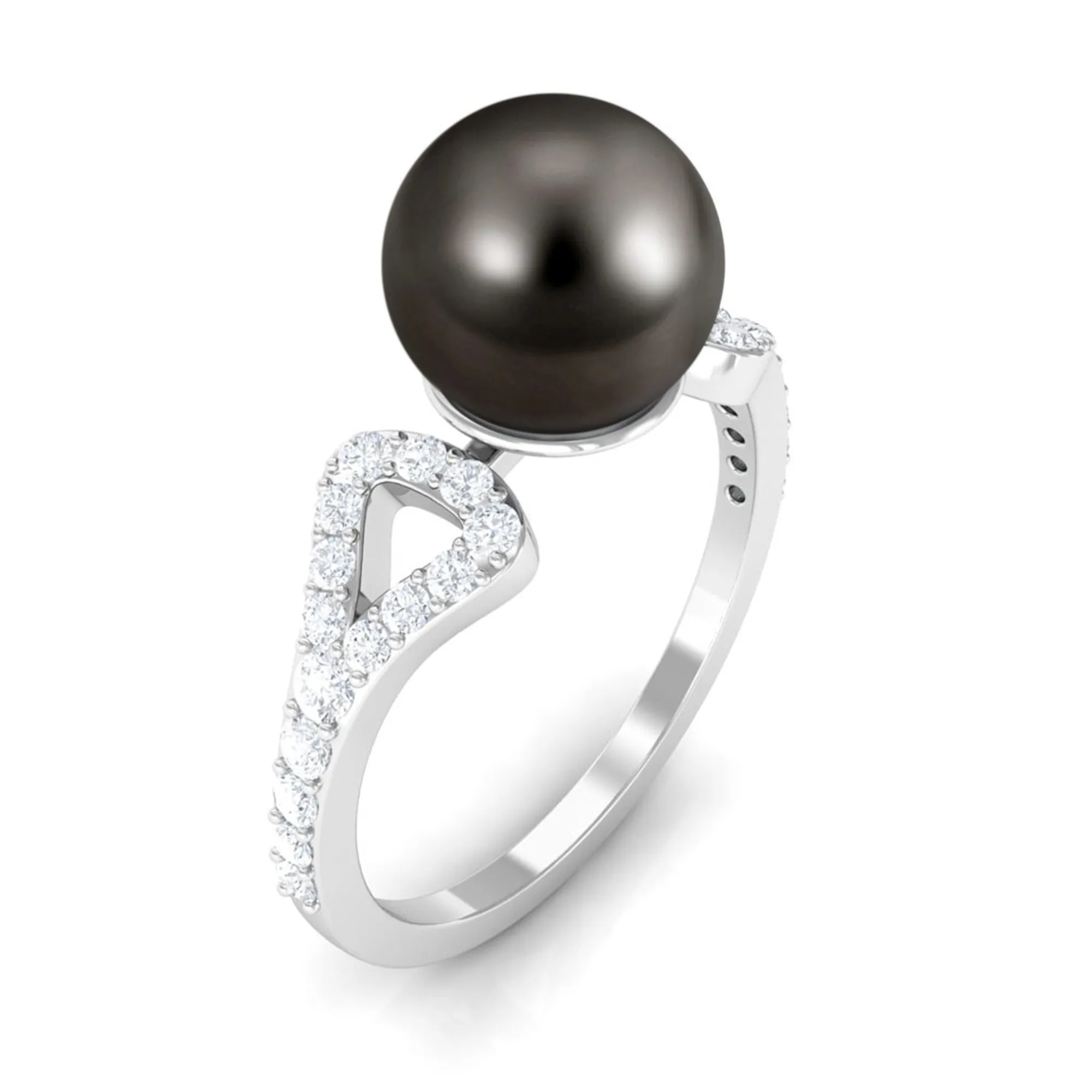 Round Tahitian Pearl Solitaire Engagement Ring with Diamond