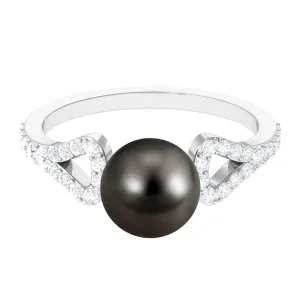 Round Tahitian Pearl Solitaire Engagement Ring with Diamond