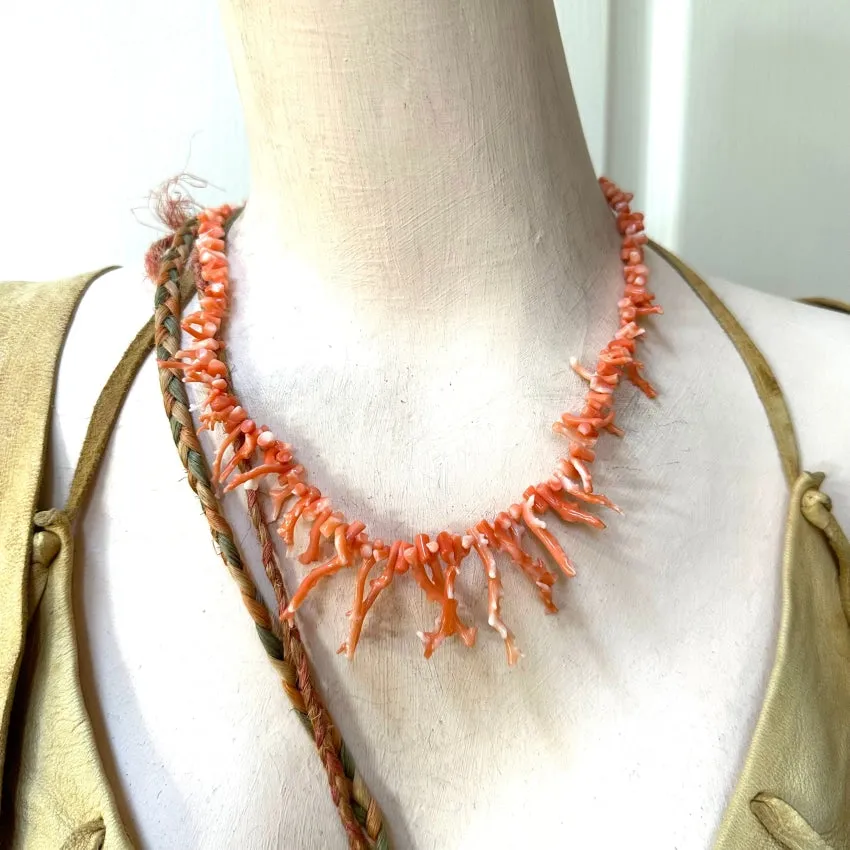 Rustic Vintage Salmon Branch C0ral Necklace 17”