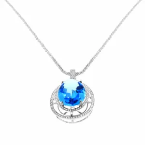 Scintillating Lagoon - Blue Topaz Necklace and Diamonds Necklace