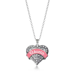 Silver Coral Abuela Pave Heart Charm Classic Necklace