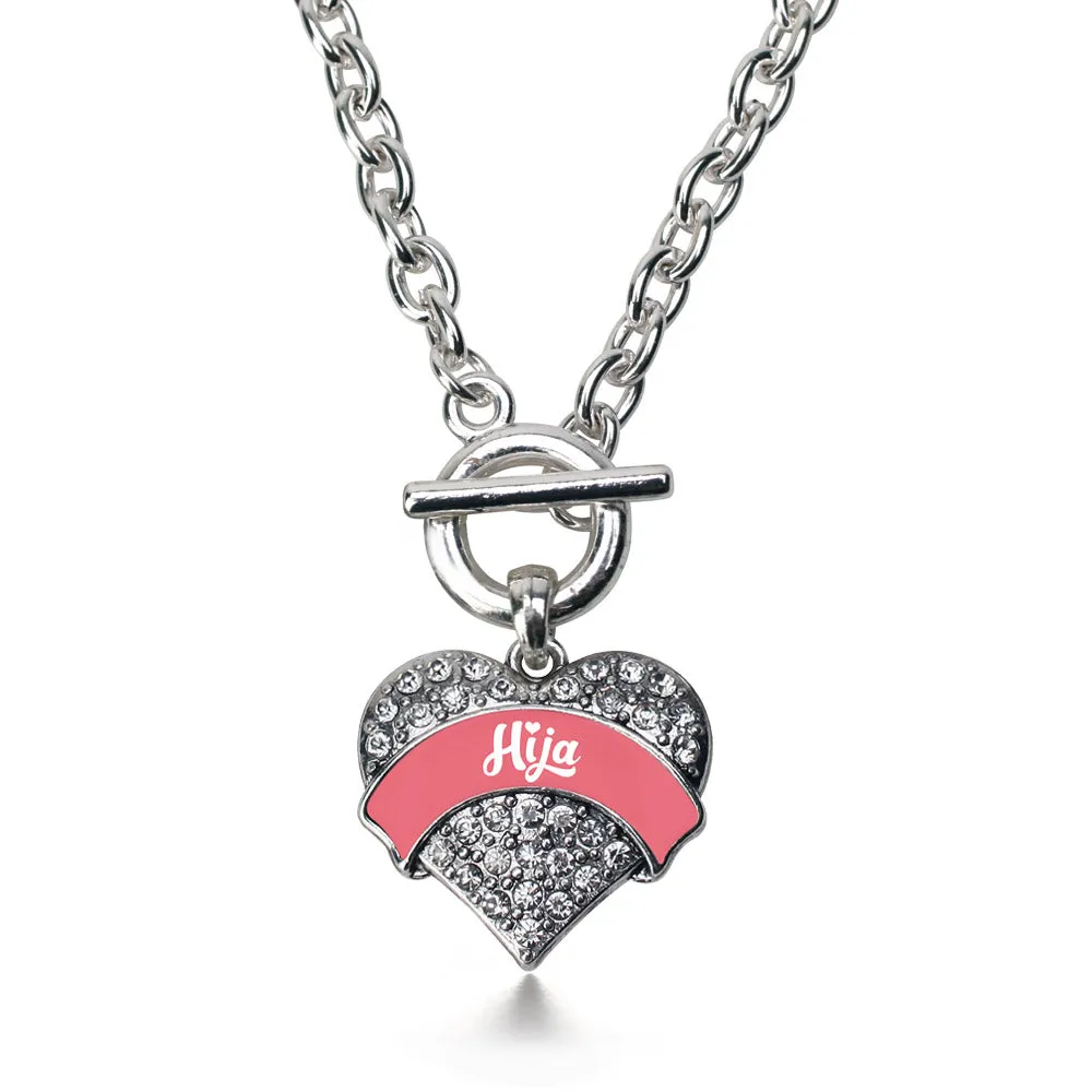 Silver Coral Hija Pave Heart Charm Toggle Necklace