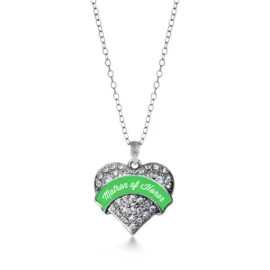 Silver Emerald Green Matron Pave Heart Charm Classic Necklace