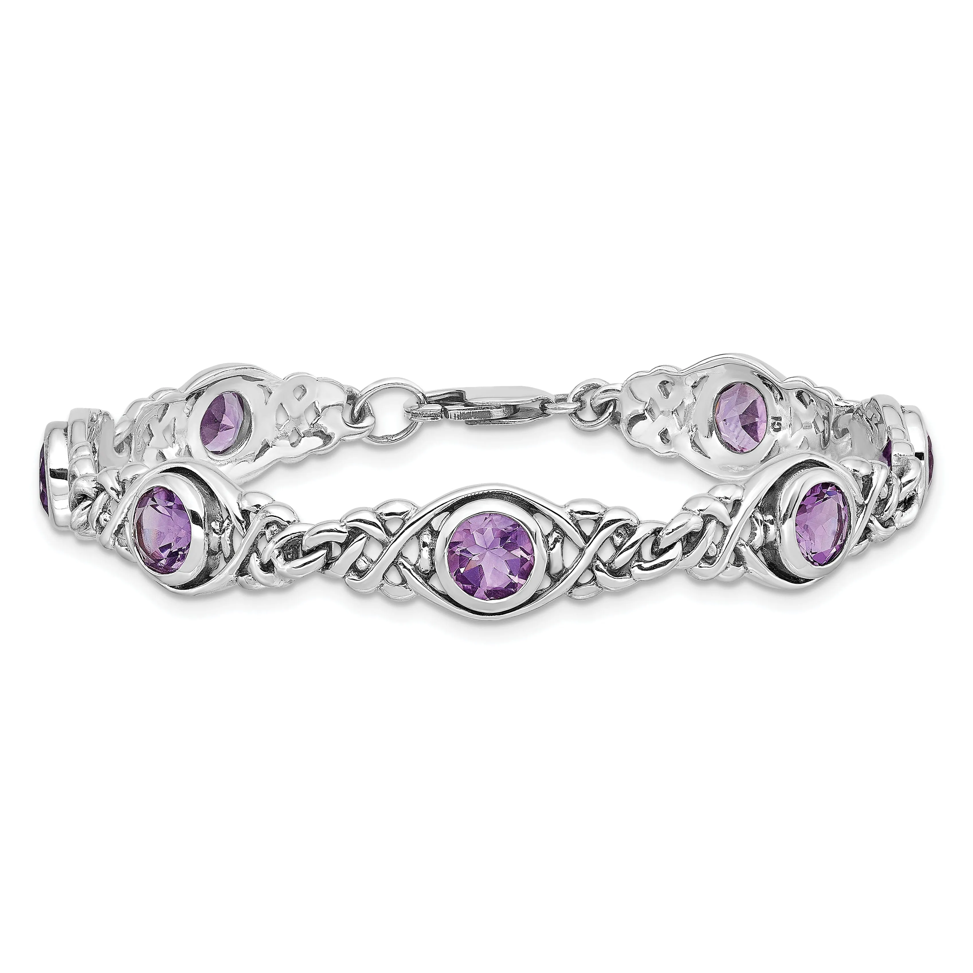 Silver Polish Finish Amethyst Gemstone Bracelet