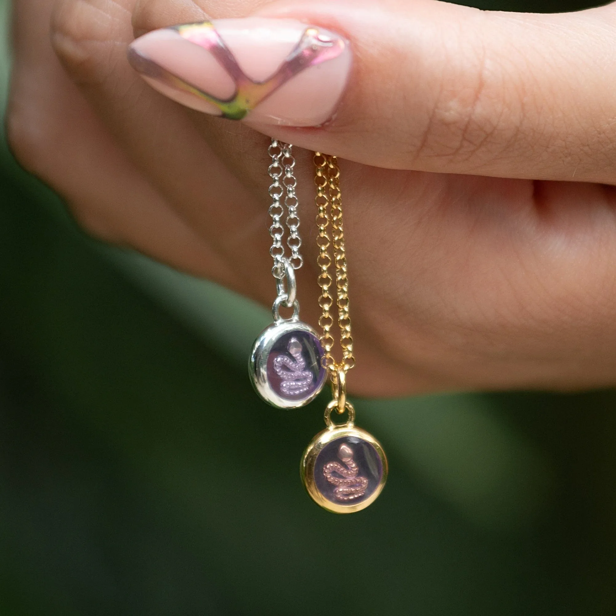 Silver Purple Snake Resin Capture Necklace