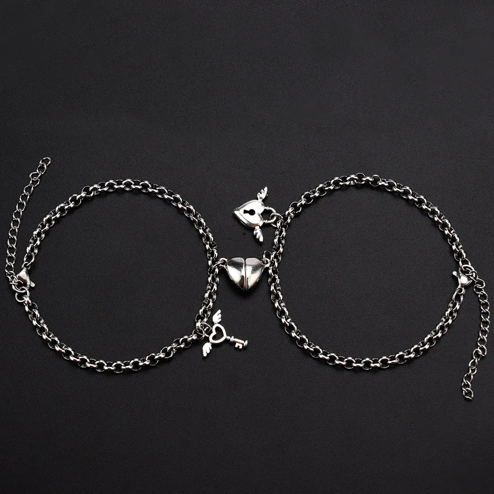 Silver Titanium Steel Love Key Couple Bracelet