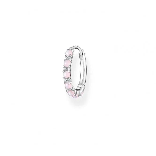 Silver Zirconia Pink Stones Single Hoop Earring CR664-166-7