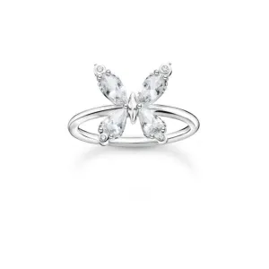 Silver Zirconia White Butterfly Ring TR2356-051-14