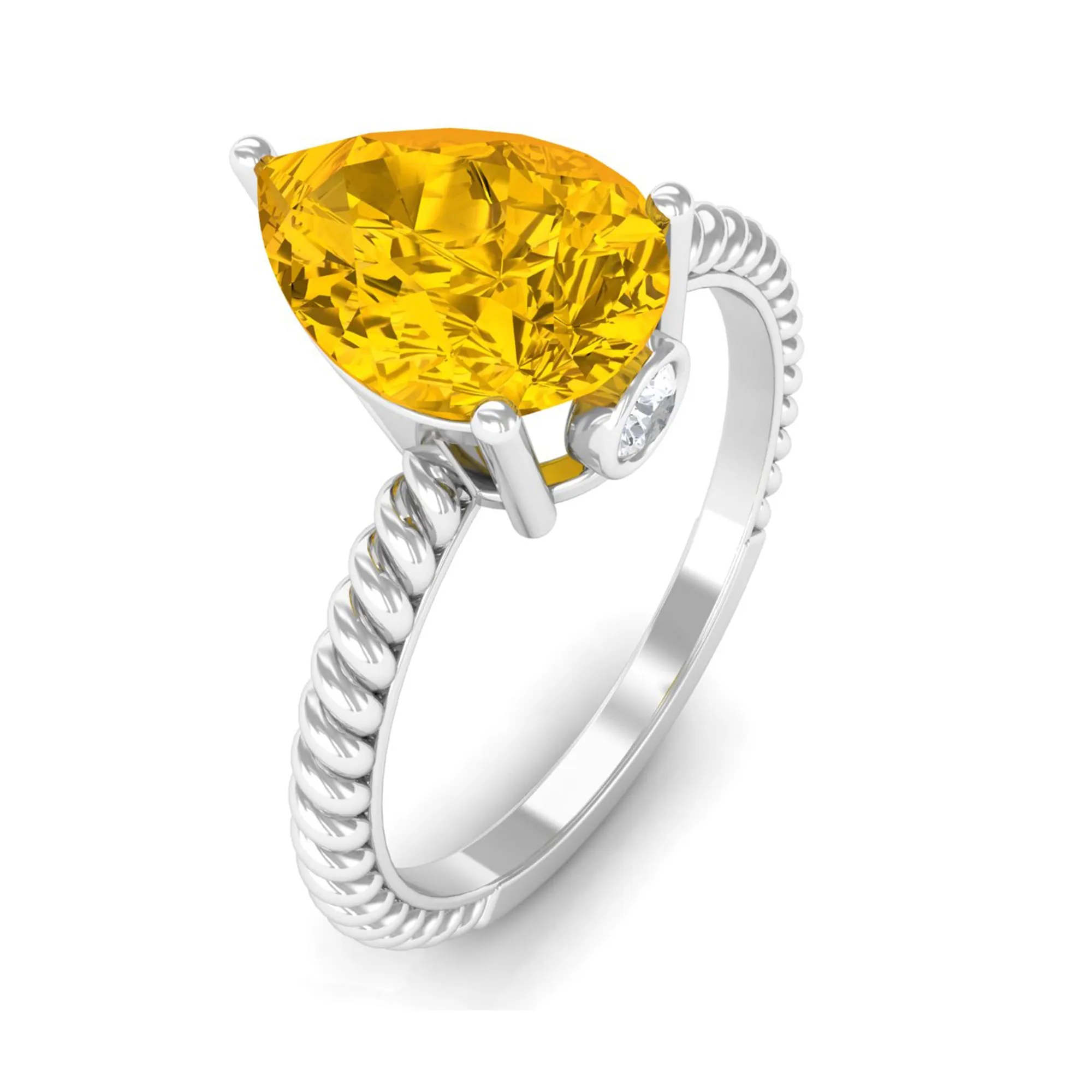 Simple Created Yellow Sapphire Teardrop Engagement Ring