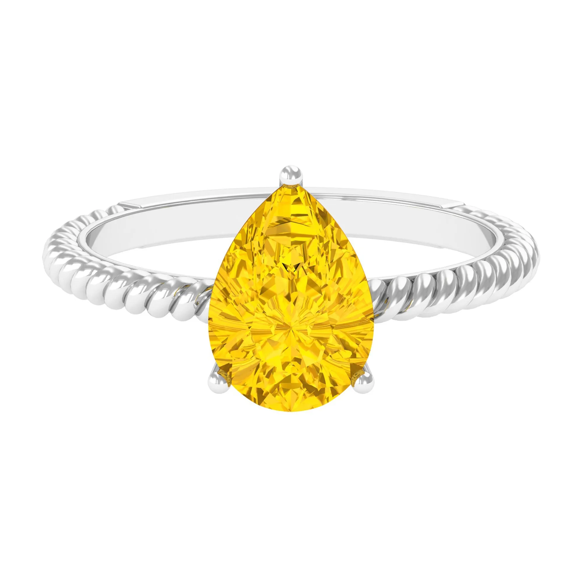 Simple Created Yellow Sapphire Teardrop Engagement Ring