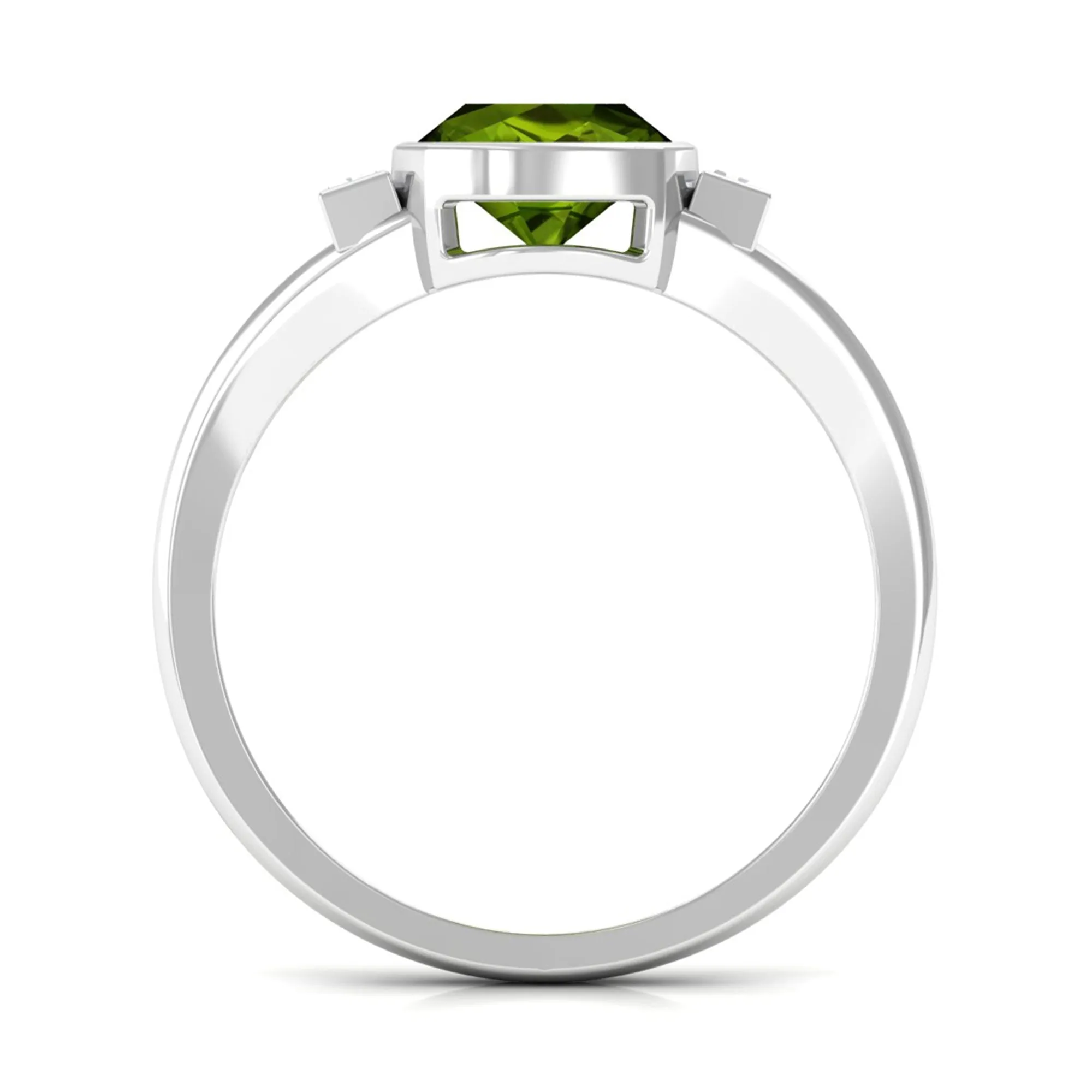 Simple Cushion Cut Peridot Solitaire Engagement Ring with Diamond in Split Shank