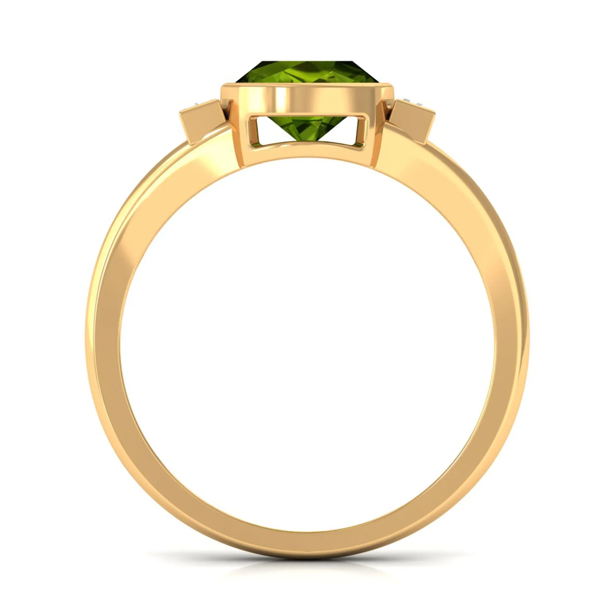 Simple Cushion Cut Peridot Solitaire Engagement Ring with Diamond in Split Shank