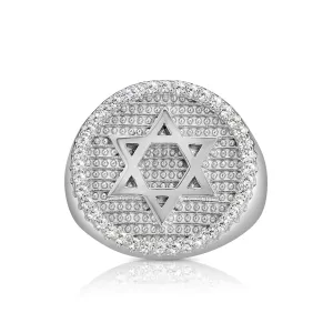 Solid 925 Sterling Silver Star of David Pave Signet Statement Pinky Band Ring