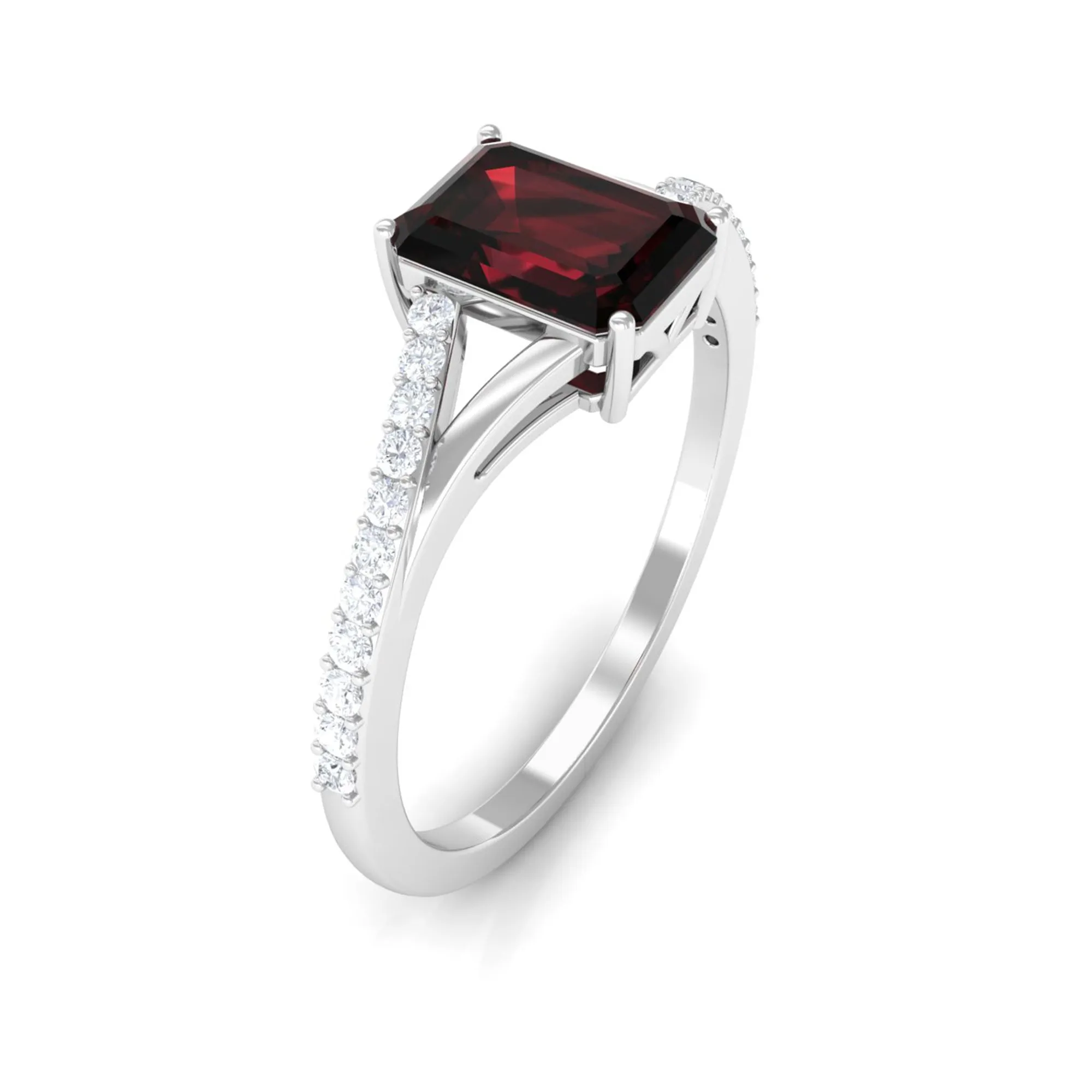 Solitaire Garnet Split Shank Engagement Ring with Diamond