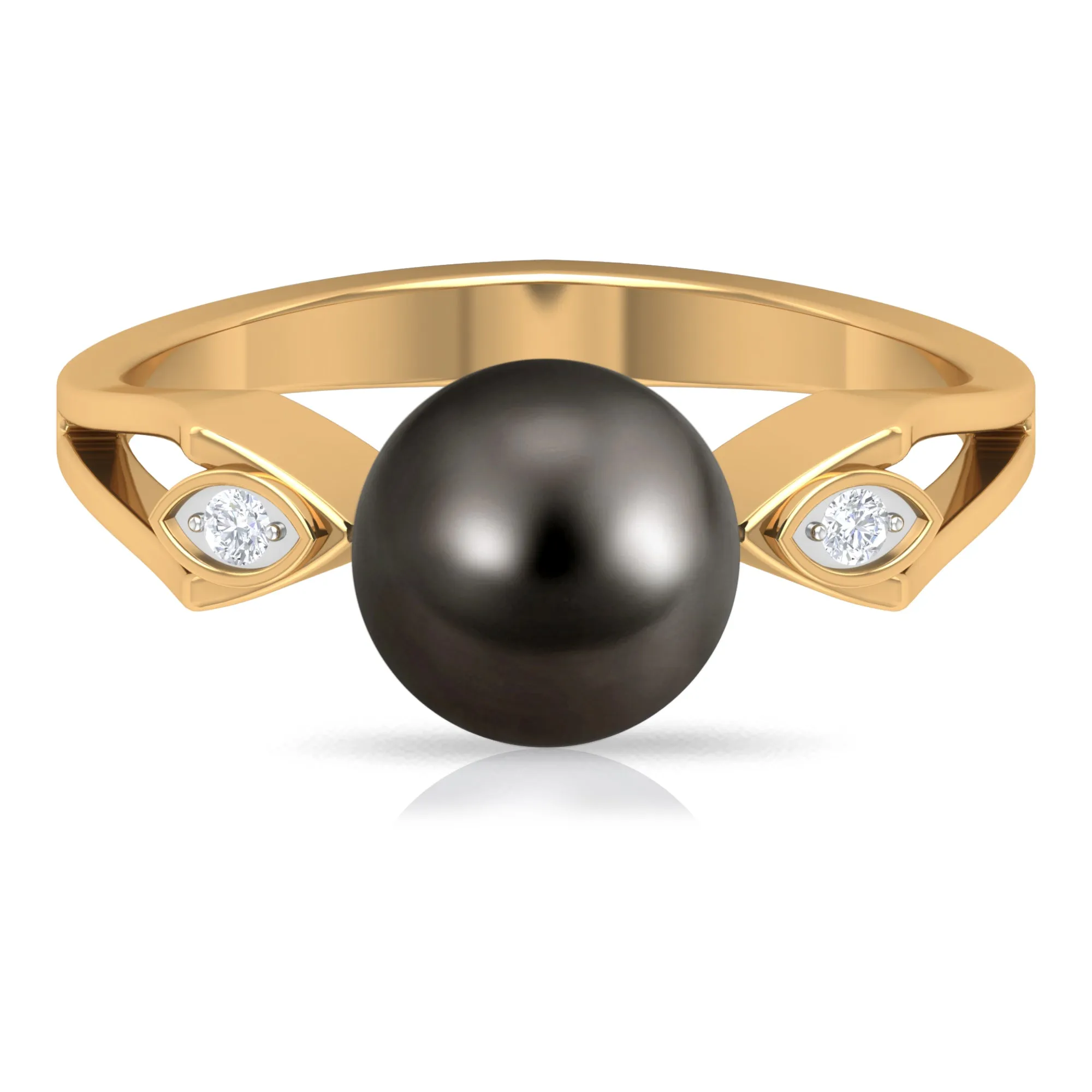 Solitaire Tahitian Pearl Contemporary Engagement Ring with Diamond