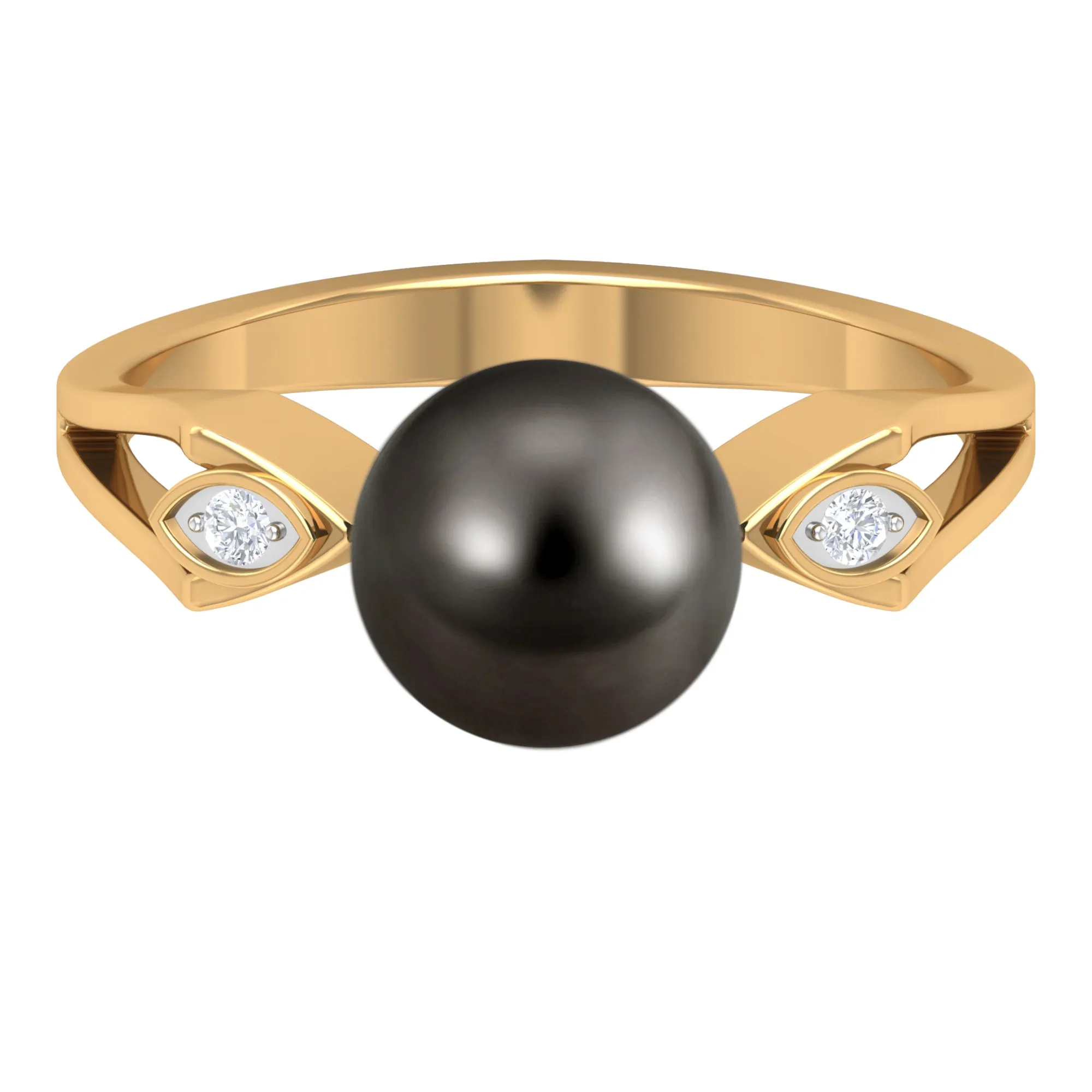 Solitaire Tahitian Pearl Contemporary Engagement Ring with Diamond