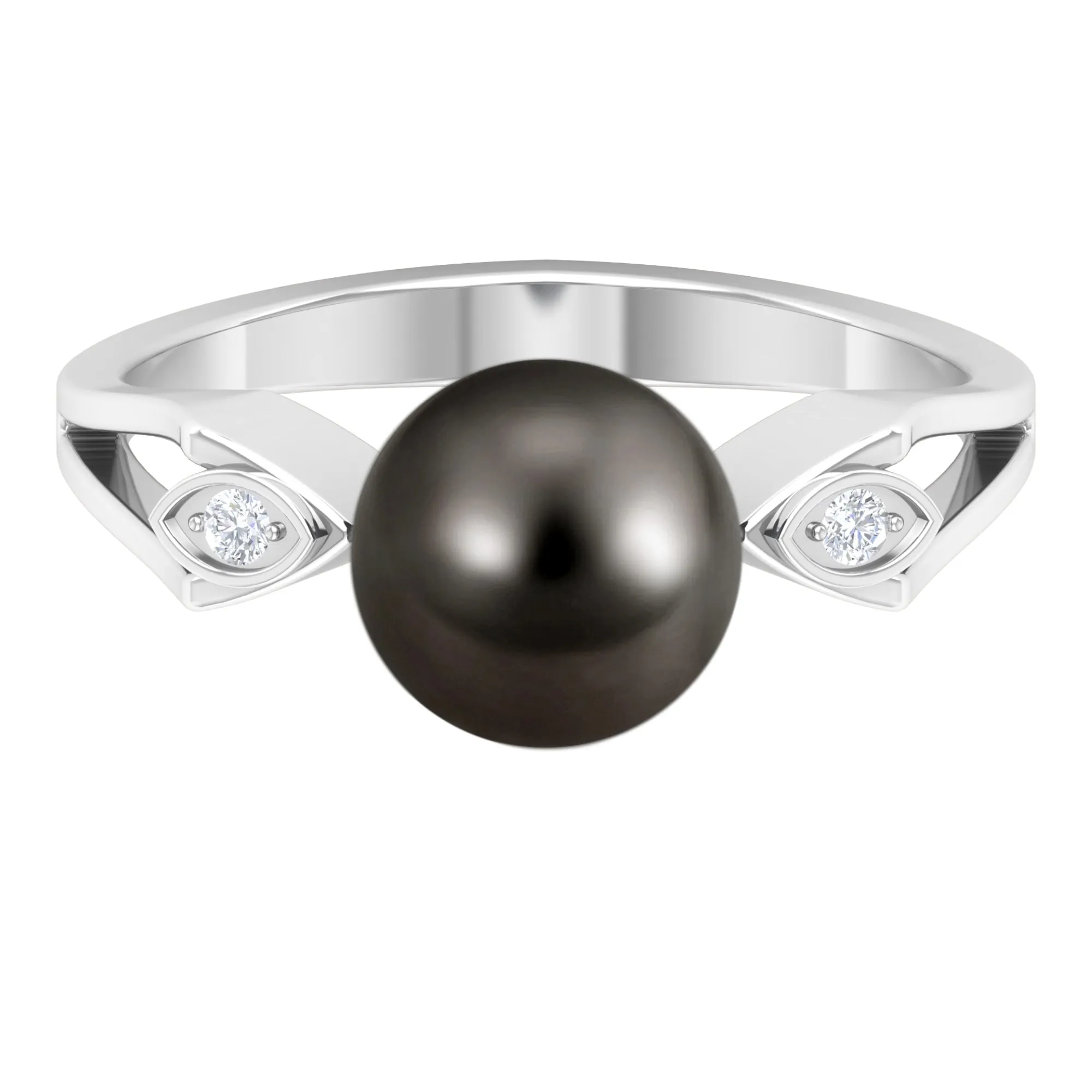 Solitaire Tahitian Pearl Contemporary Engagement Ring with Diamond