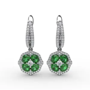 Steal The Spotlight Emerald and Diamond Cluster Drop Earrings