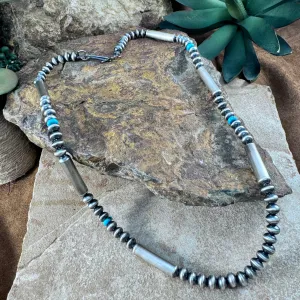 Sterling Silver Navajo Pearl and Turquoise Bead Necklace by Tomsha Haley