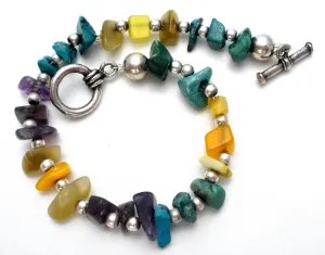 Sterling Silver Nugget Bead Gemstone Bracelet 7.5"