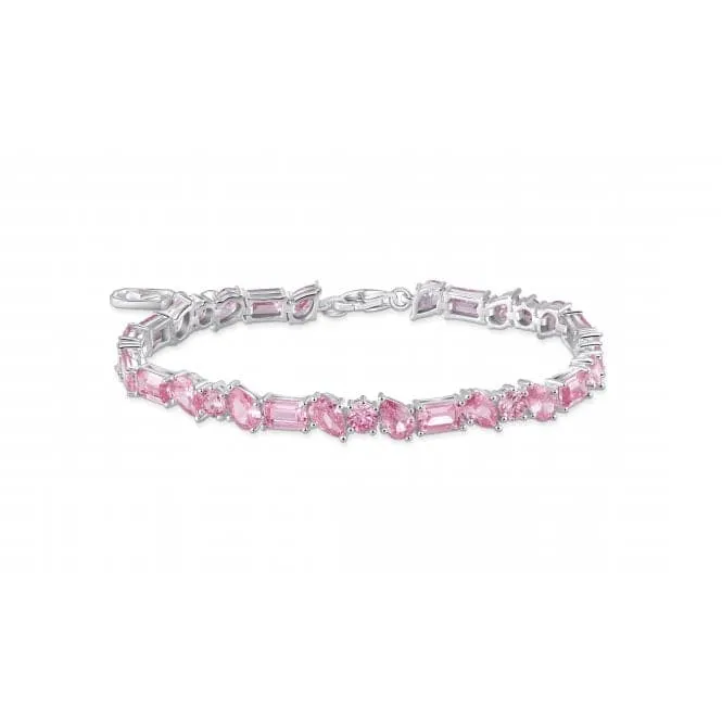 Sterling Silver Pink 31 Zirconia Stones Tennis Bracelet A2144-051-9