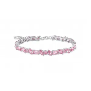 Sterling Silver Pink 31 Zirconia Stones Tennis Bracelet A2144-051-9