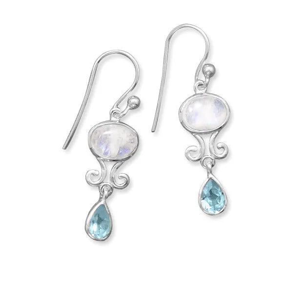 Sterling Silver Rainbow Moonstone & Sky Blue Topaz Earrings