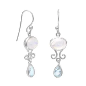 Sterling Silver Rainbow Moonstone & Sky Blue Topaz Earrings