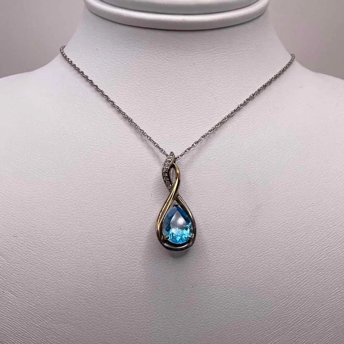 STERLING SILVER WITH 14KY  ACCENT PEAR TOPAZ DROP NECKLACE