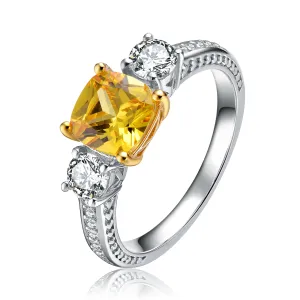 Sterling Silver Yellow Cubic Zirconia Brilliant Cut Ring (Large)