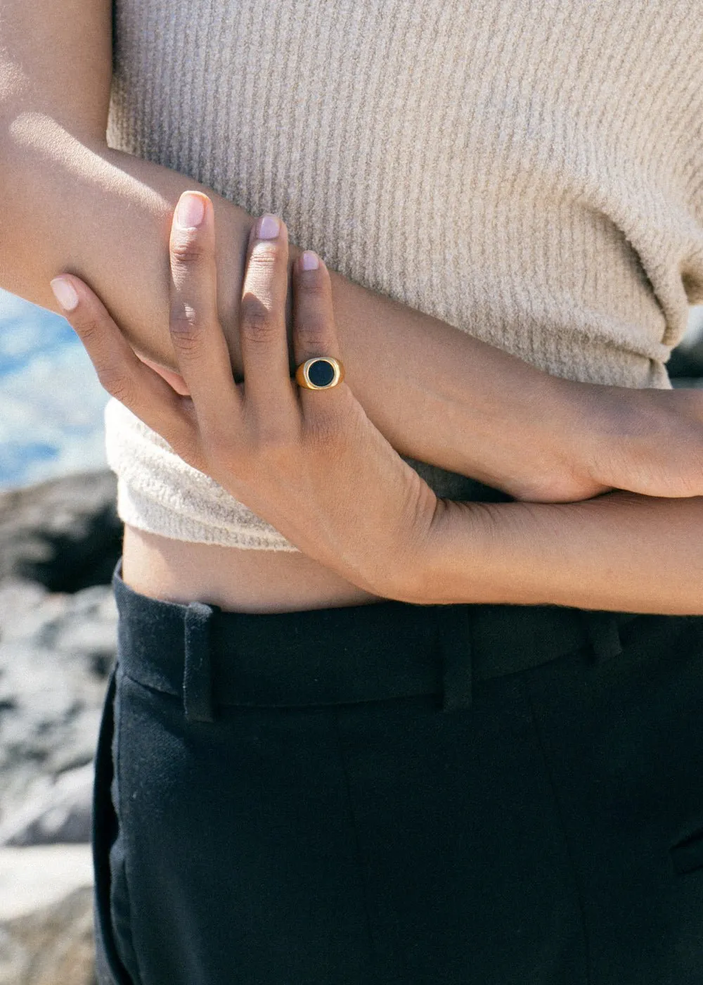 Sunken Stone Signet Ring Gold