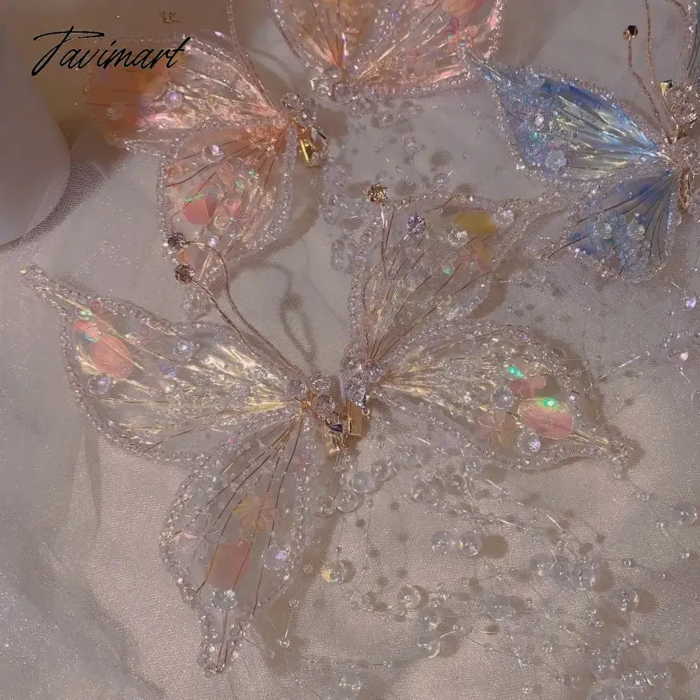 Tavimart Fairy Crystal Hairpin Large Butterfly Hairpin Tassel Side Clip Delicate Sweet Colorful Glitter Butterfly Hair Claw Girls Bridal