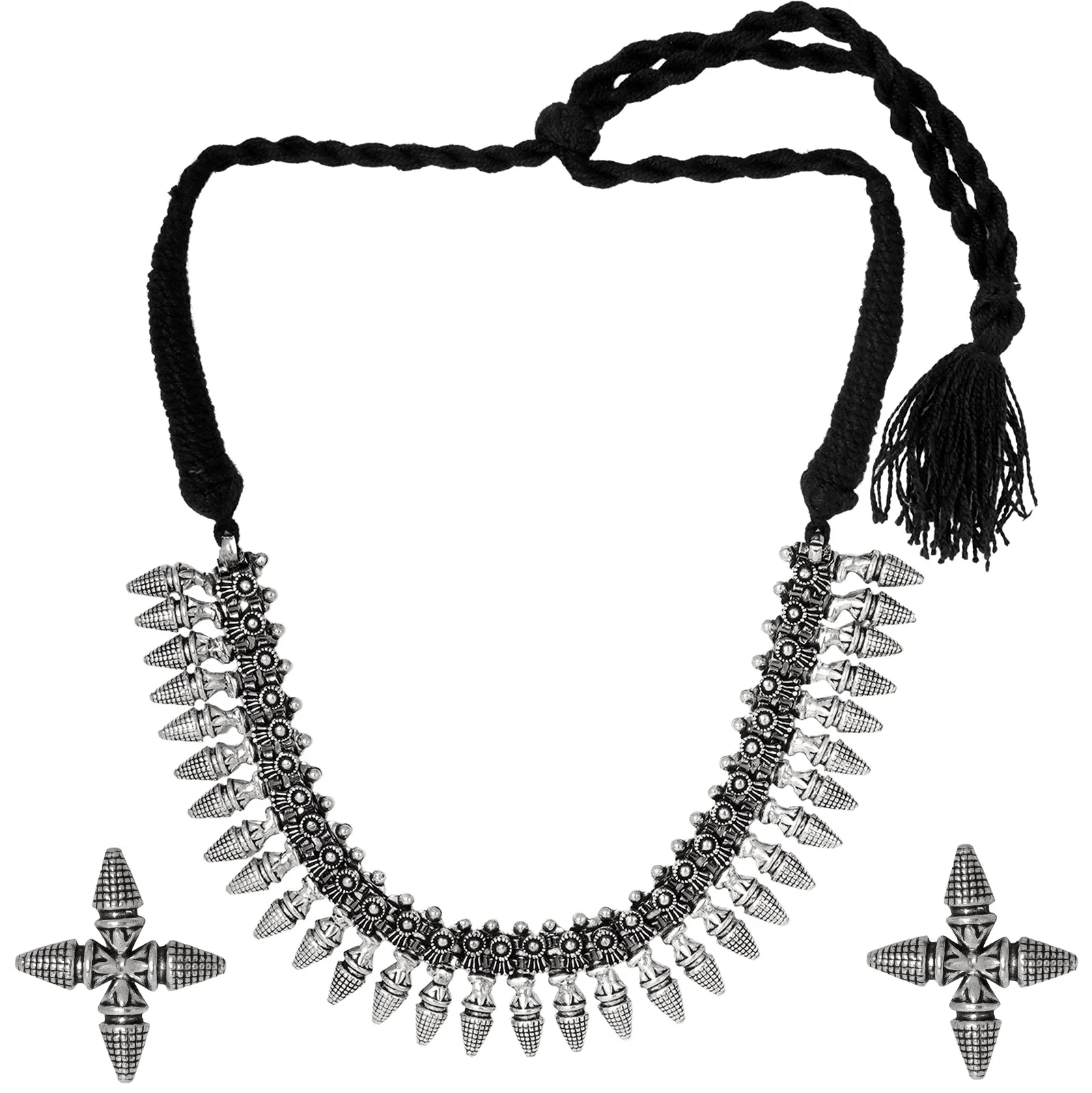 Teejh Aarnya Silver Oxidised Choker Necklace Set