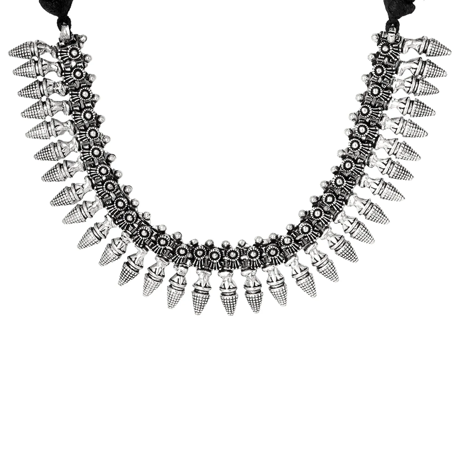 Teejh Aarnya Silver Oxidised Choker Necklace Set