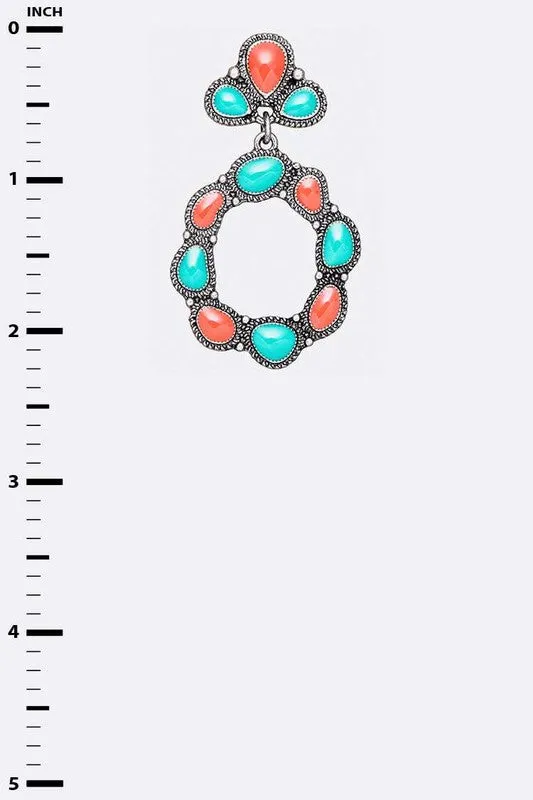 TEEK - Turquoise/Coral Enamel Color Fashion Drop Earrings