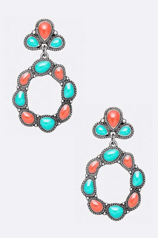 TEEK - Turquoise/Coral Enamel Color Fashion Drop Earrings