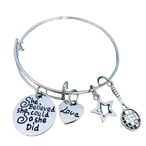 Tennis Charm Bracelet - She Believed She Could So She Did